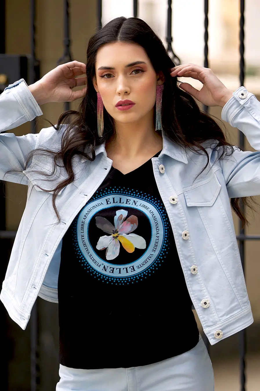 Camiseta cuello pico de algodón con estampado Apasionada para mujer